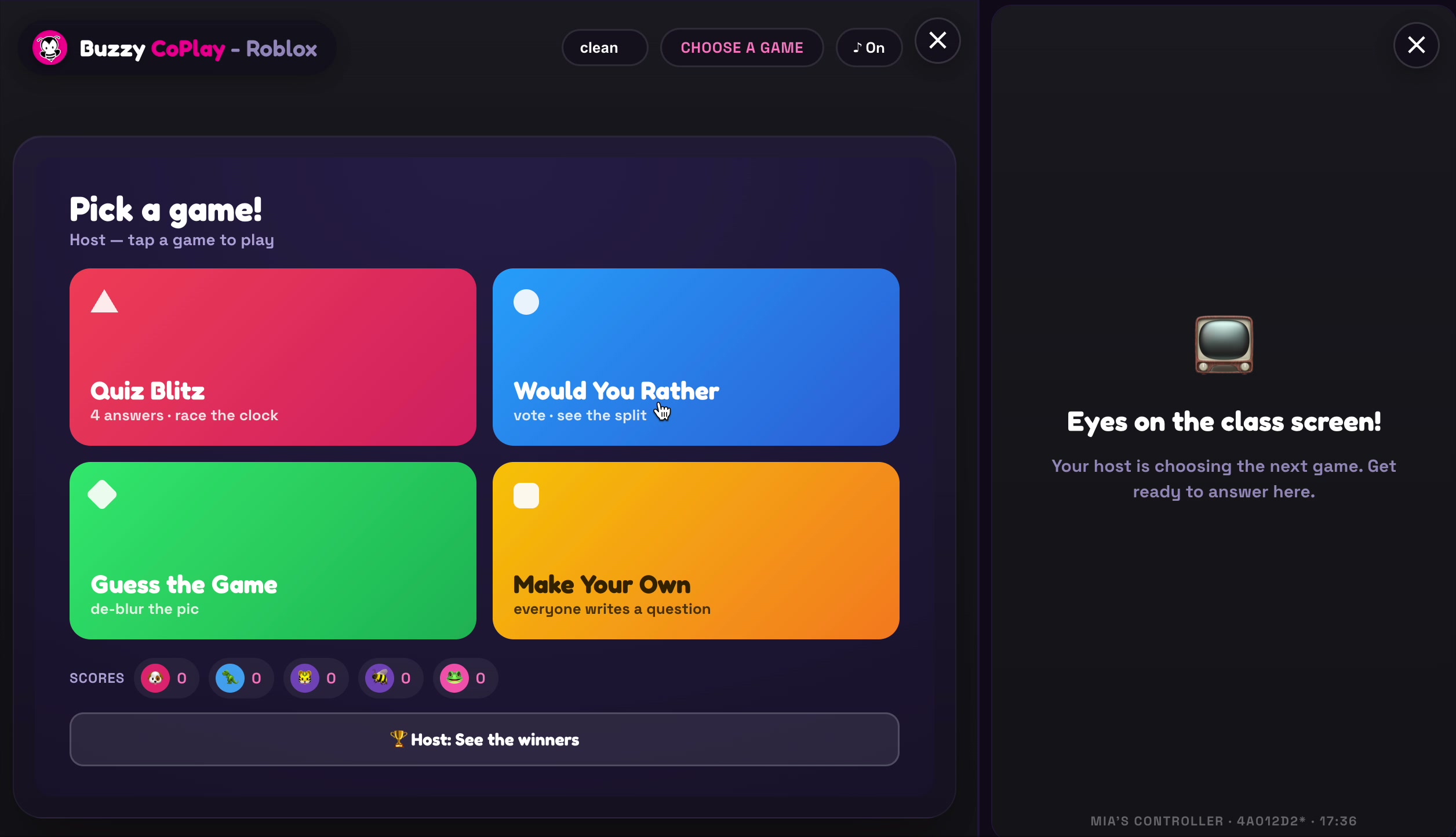 Choosing the Make Your Own game