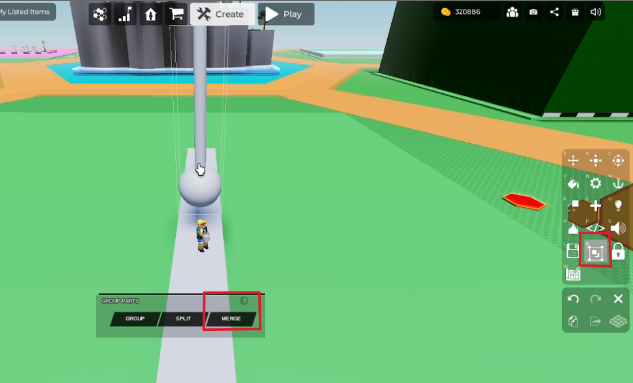 Click on the button in the red box on the right toolbar, then hit MERGE